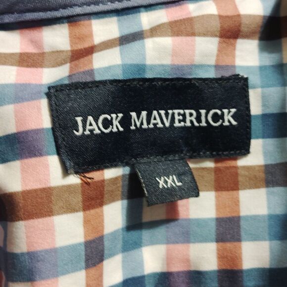 Blue and Brown Casual Button Down Shirt with Plaid Pattern - Picture 2 of 3